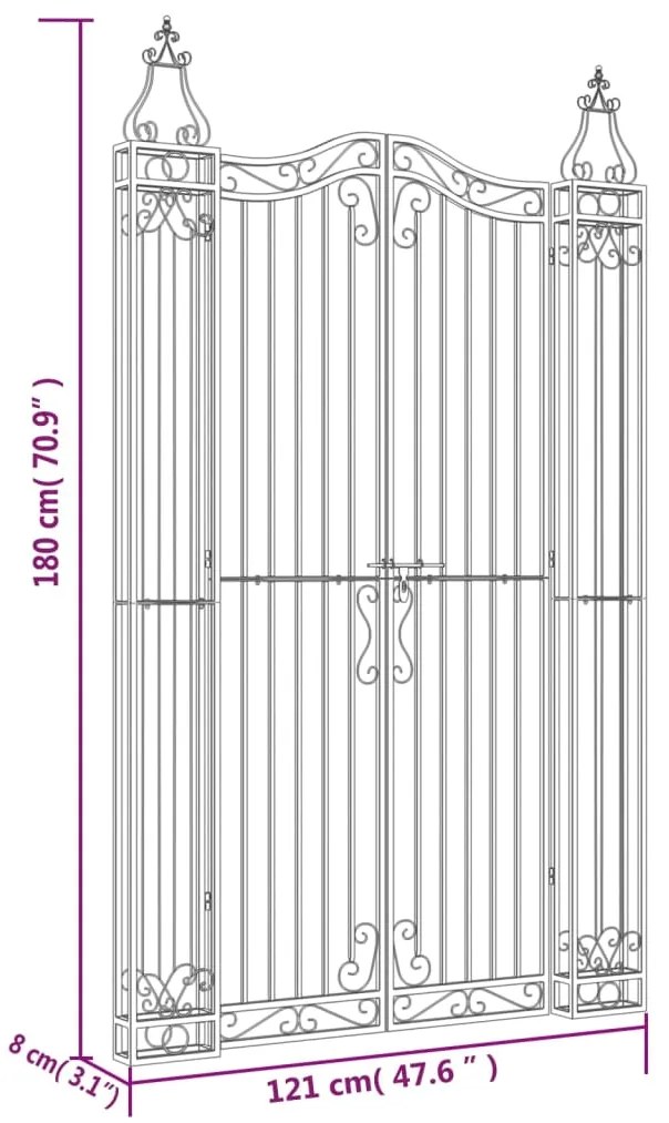 Portão de jardim 121x8x180 cm ferro forjado preto