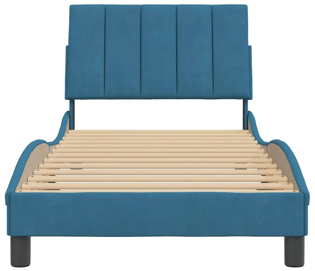 Estrutura de cama c/ cabeceira 90x190 cm veludo azul