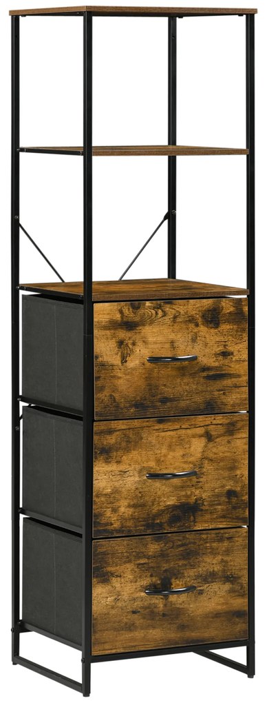 HOMCOM Armário com 3 Gavetas de Tecido Dobráveis e 2 Prateleiras Abertas Armário Multifuncional 44x40x155cm Marrom Rústico | Aosom Portugal