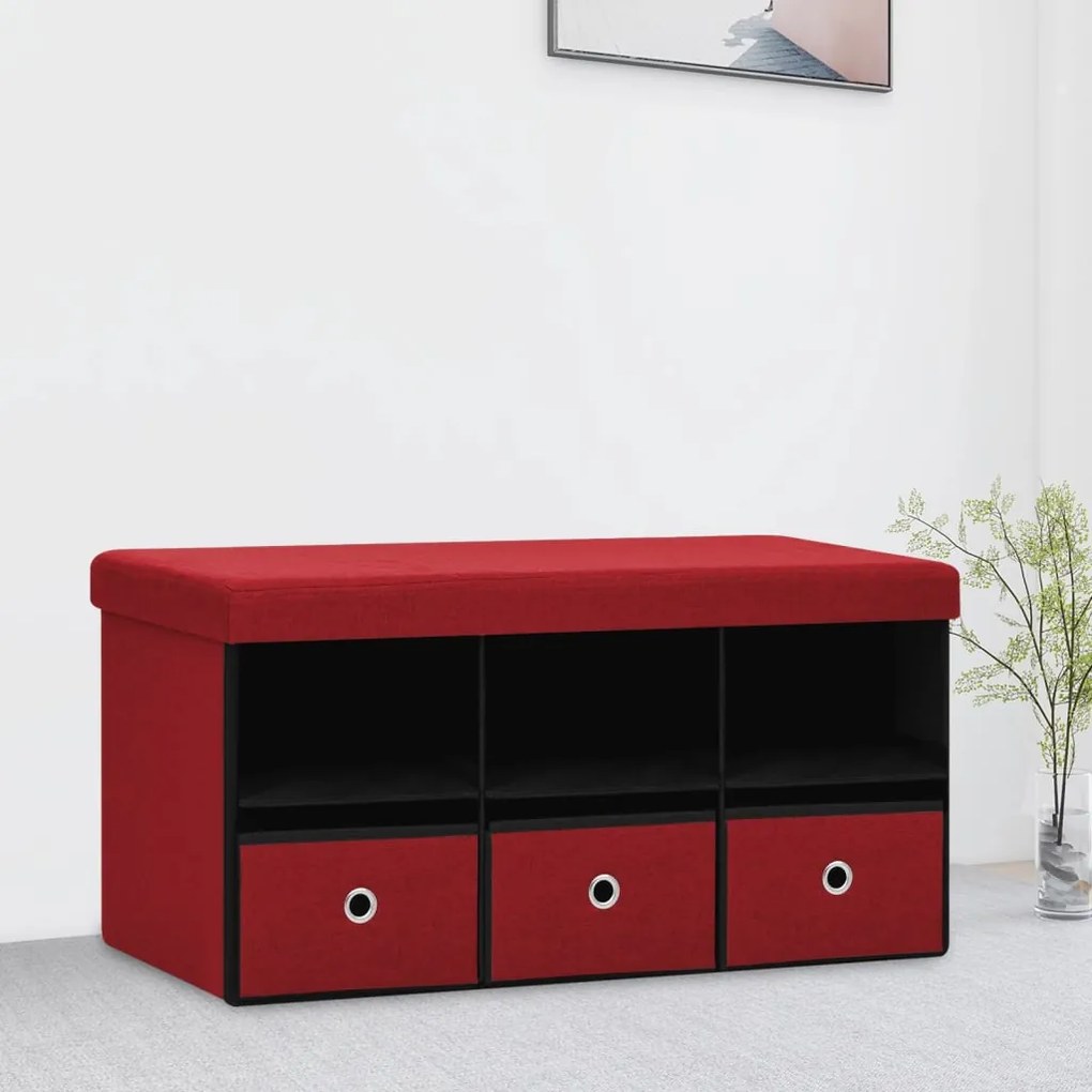 vidaXL Banco arrumação dobrável 76x38x38 cm linho falso vermelho tinto