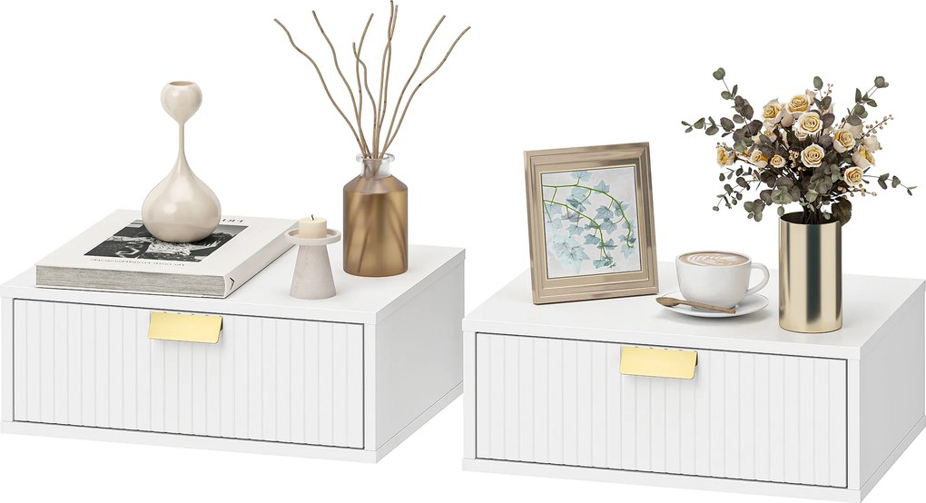 Conjunto de 2 Mesas de Cabeceira Murais, 40 x 30 x 15 cm, Instalação Ajustável em Altura, Branco