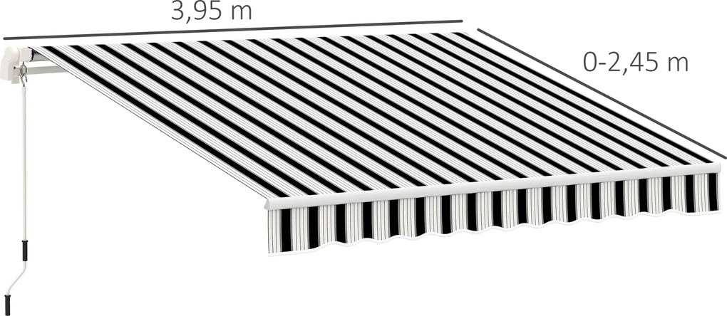 Toldo Varanda 3,95x2,45x3,50 m Solar Retrátil com Manivela Estrutura Metálica Tecido de Poliéster Azul Branco