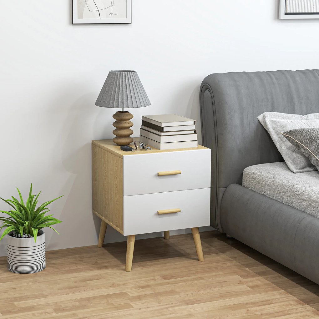 Mesa de cabeceira com 2 gavetas 40 x 40 x 50 cm, estilo moderno, para quarto, sala de estar, cor carvalho