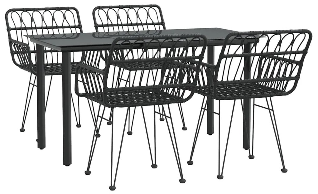 5 pcs conjunto de jantar p/ jardim vime PE preto