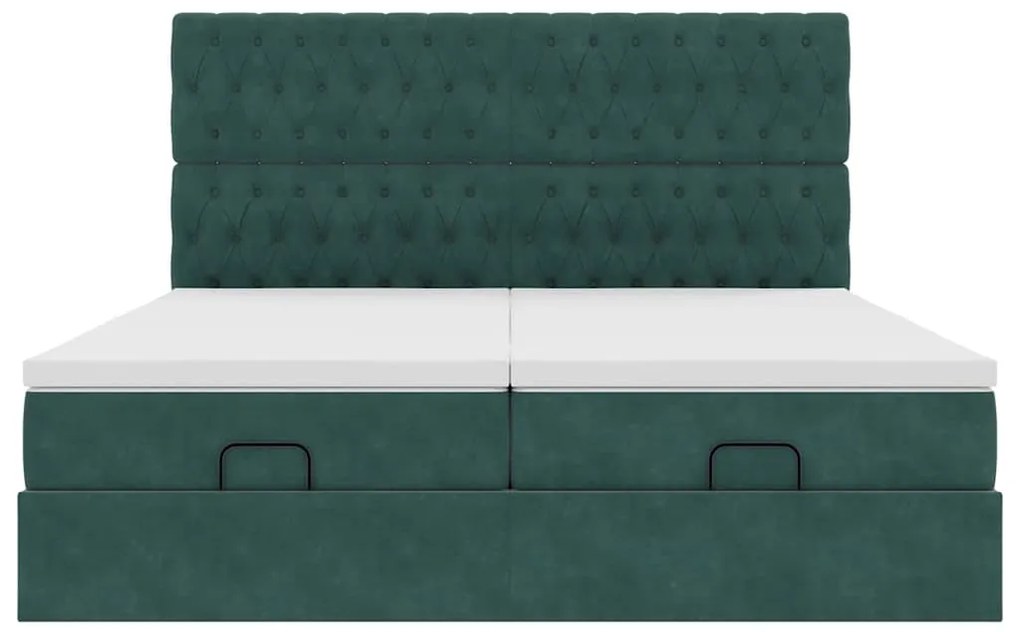 Estrutura de cama otomana com colchão verde escuro veludo