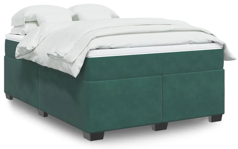 vidaXL Cama com molas/colchão 140x190 cm veludo verde-escuro