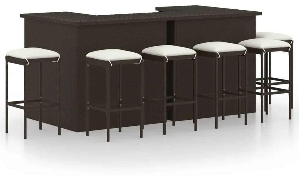 vidaXL 8 pcs conjunto de bar p/ jardim com almofadões vime PE castanho