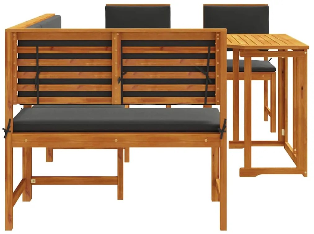 Conjunto de Jantar de Jardim de 4 Peças com Almofadas em Madeira Maciç