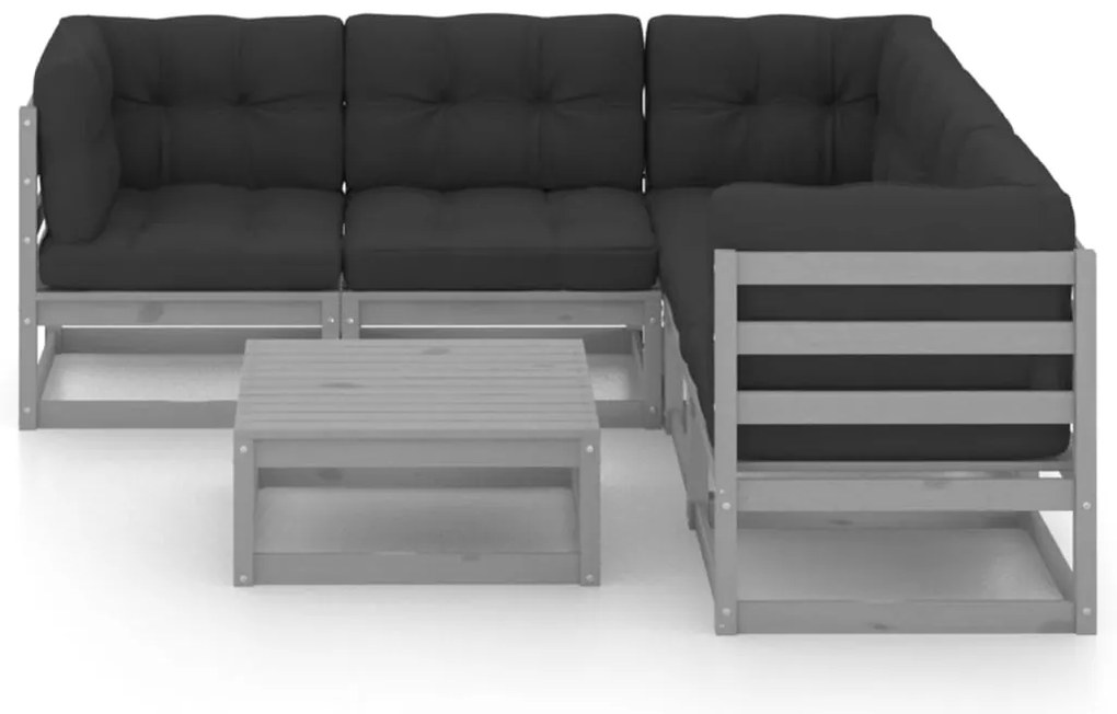 6 pcs conjunto lounge de jardim c/ almofadões pinho maciço