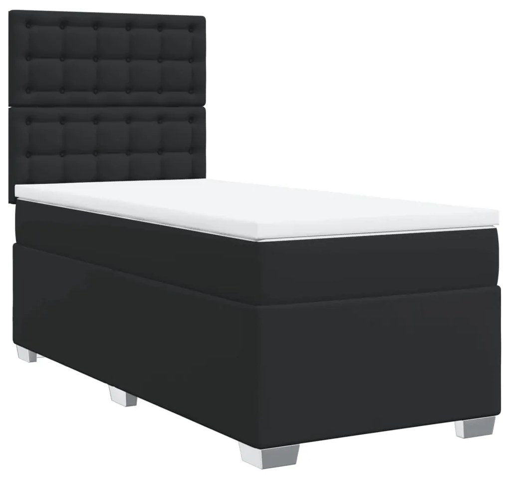 Cama box spring com colchão solteiro couro artificial preto