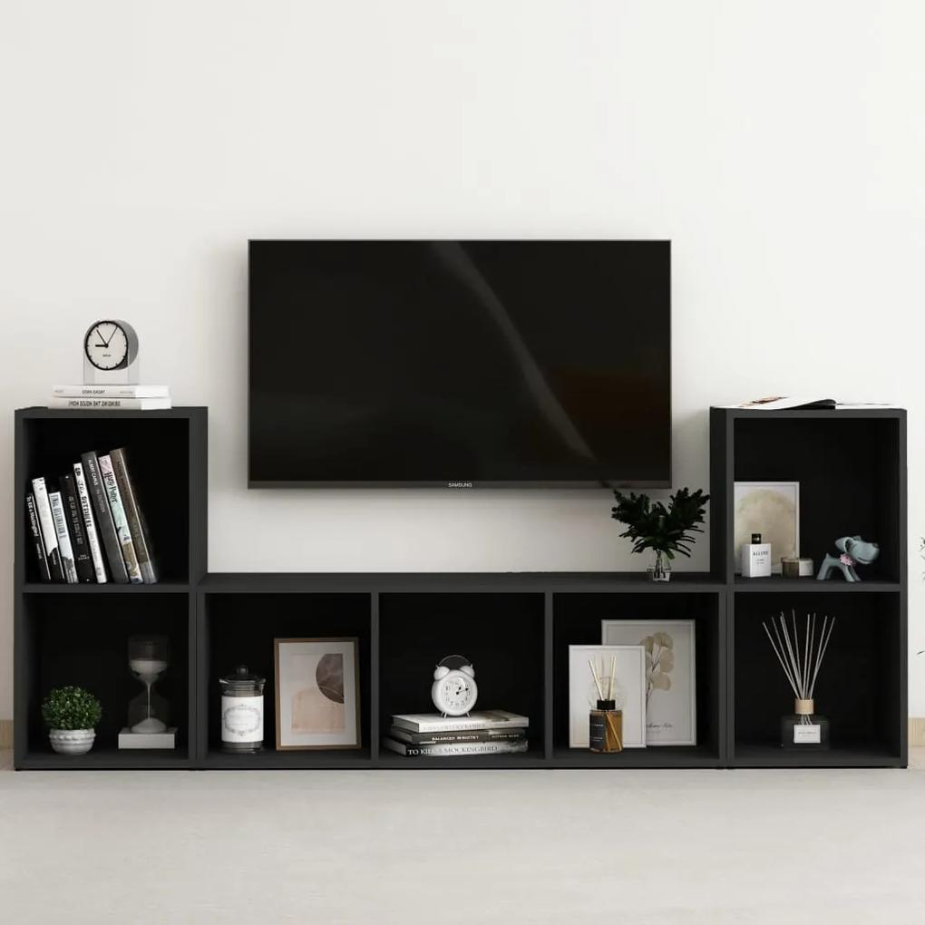 3080016 vidaXL 3 pcs conjunto de móveis de TV contraplacado preto