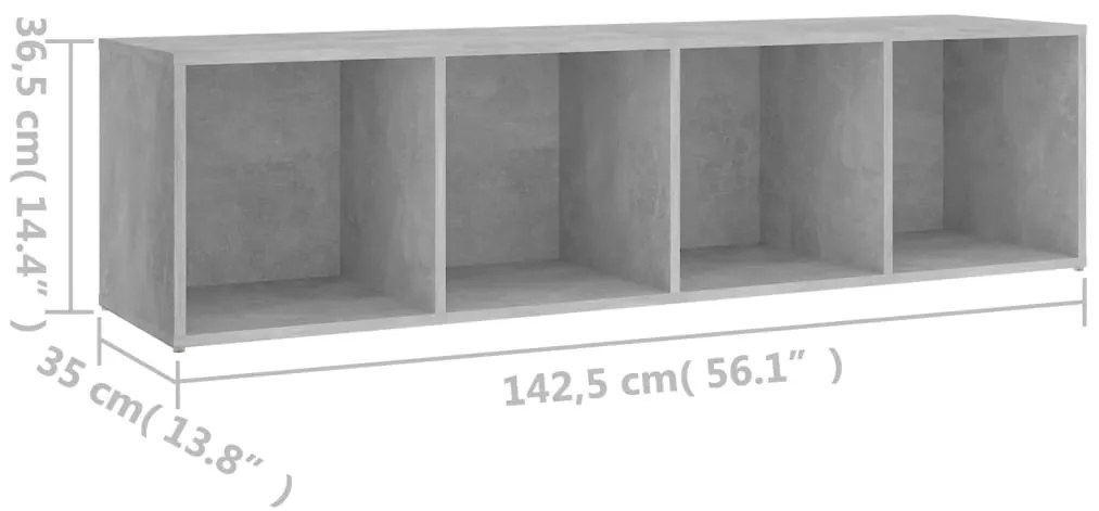 Móvel de TV 142,5x35x36,5 contraplacado cinzento cimento