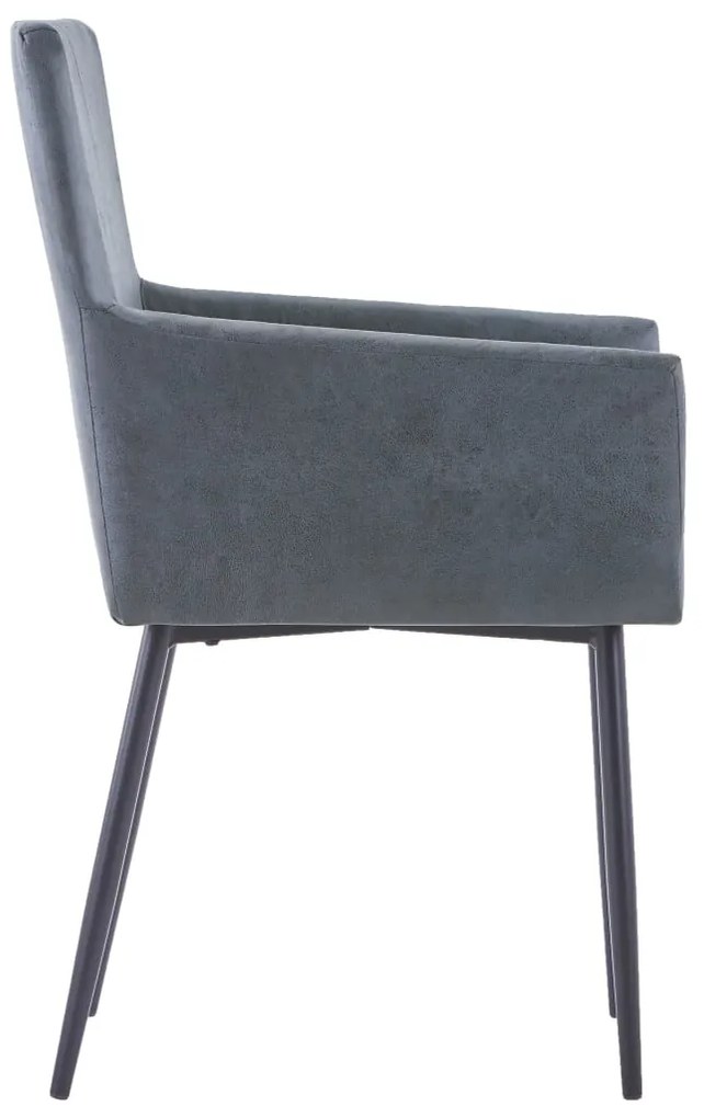 Cadeiras de jantar c/ braços 2 pcs camurça artificial cinzento