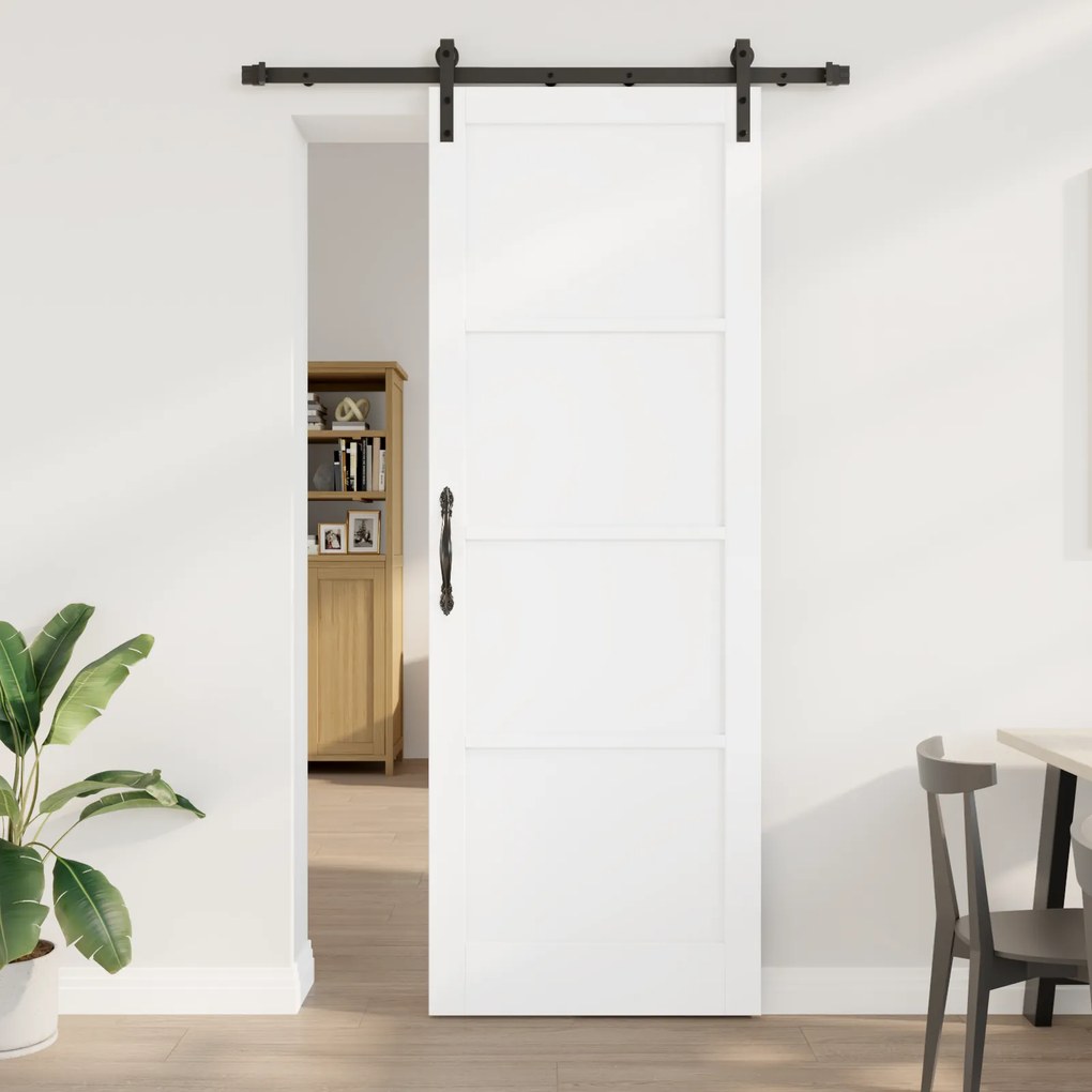 Porta Deslizante vidaXL com Conjunto de Ferragens Branca 83x232 cm Madeira Sólida de Pinho