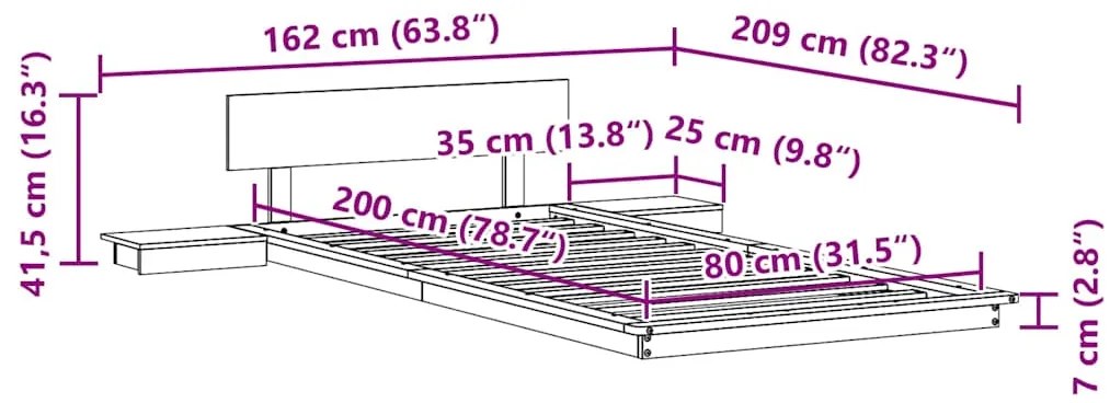 Estrado de Cama com Mesas de Cabeceira 80x200cm Madeira Sólida