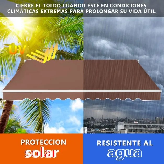 Toldo retrátil de 3 x 2,5 m com manivela manual e estrutura em alumínio resistente de 40° a 100° para terraço, varanda, Castanho