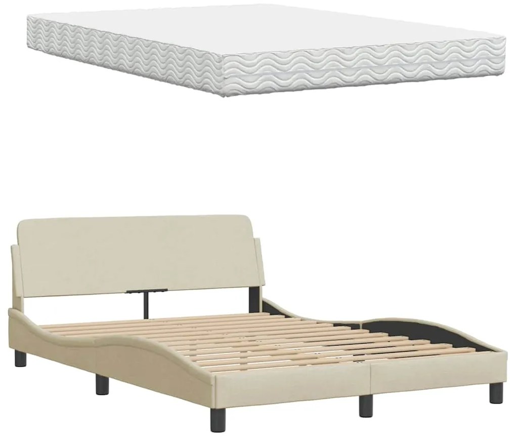 Cama com colchão 140x200 cm tecido cor creme