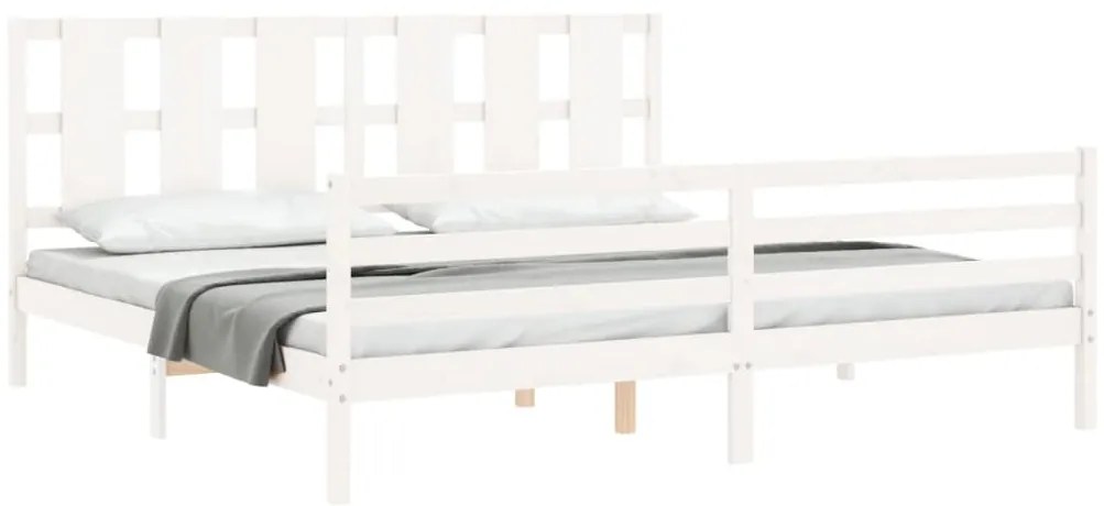 Estrutura de cama com cabeceira 200x200cm madeira maciça branco