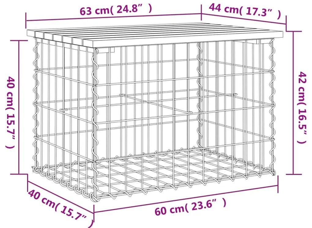 Banco de jardim c/ design gabião 63x44x42 cm pinho impregnado