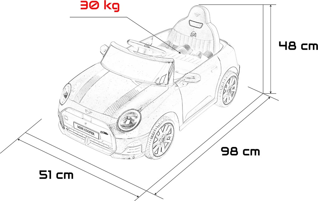 Carro elétrico para Crianças Mini Cooper 12V, Rodas Eva, Assento Couro ecológico Preto