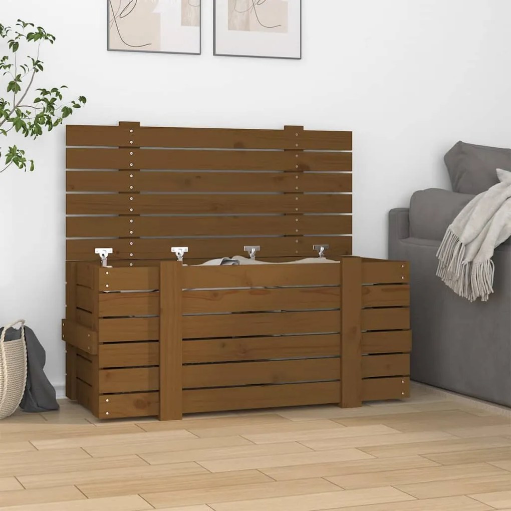 825001 vidaXL Caixa de arrumação 91x40,5x42 cm pinho maciço castanho mel