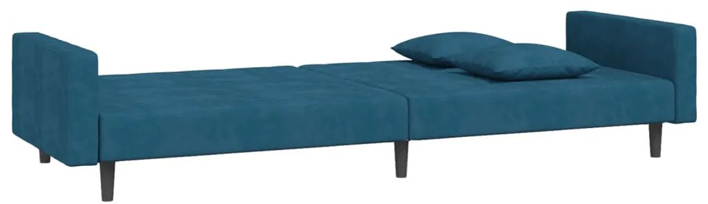 Sofá-cama 2 lugares com duas almofadas veludo azul