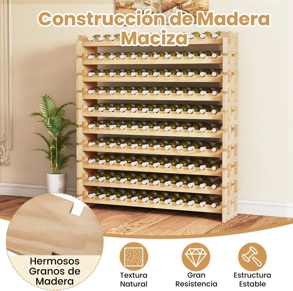 Garrafeira de Vinho, 120 x 29 x 79 cm, Capacidade para 72 Garrafas, Cor Natural