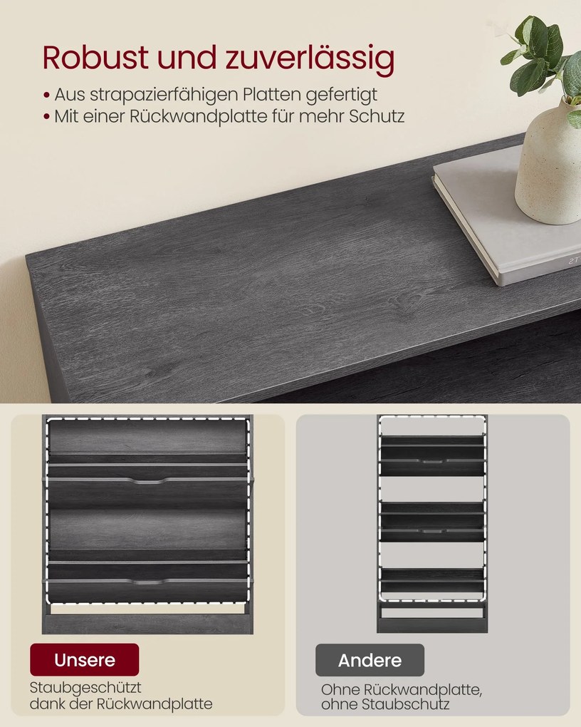 Sapateira com 2 portas e compartimento aberto 24 x 80 x 102 cm, cinzenta