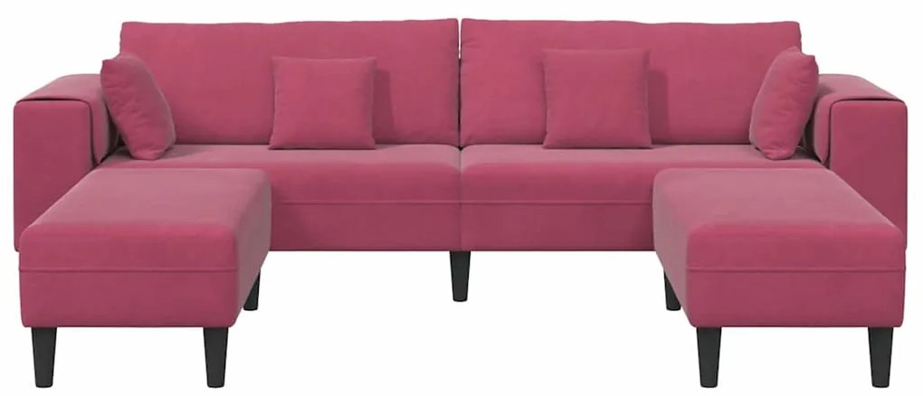 Sofá de Veludo com almofada 3 pcs Vinho Vermelho 208 cm Veludo