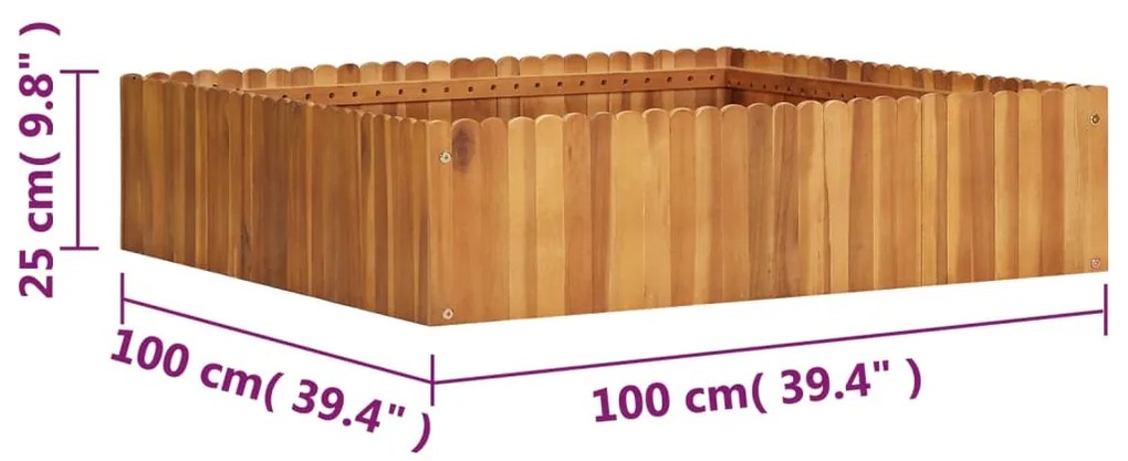 Vaso/floreira de jardim 100x100x25 cm madeira de acácia maciça