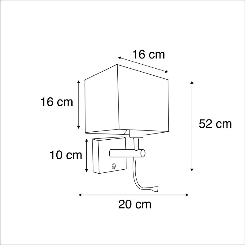 Candeeiro de parede moderno preto com USB e abajur quadrado preto - Zeno Moderno