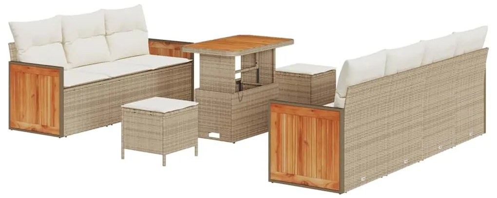 Conjunto de Sofá de Jardim de 10 Peças com Almofadas Rattan Bege e Acá