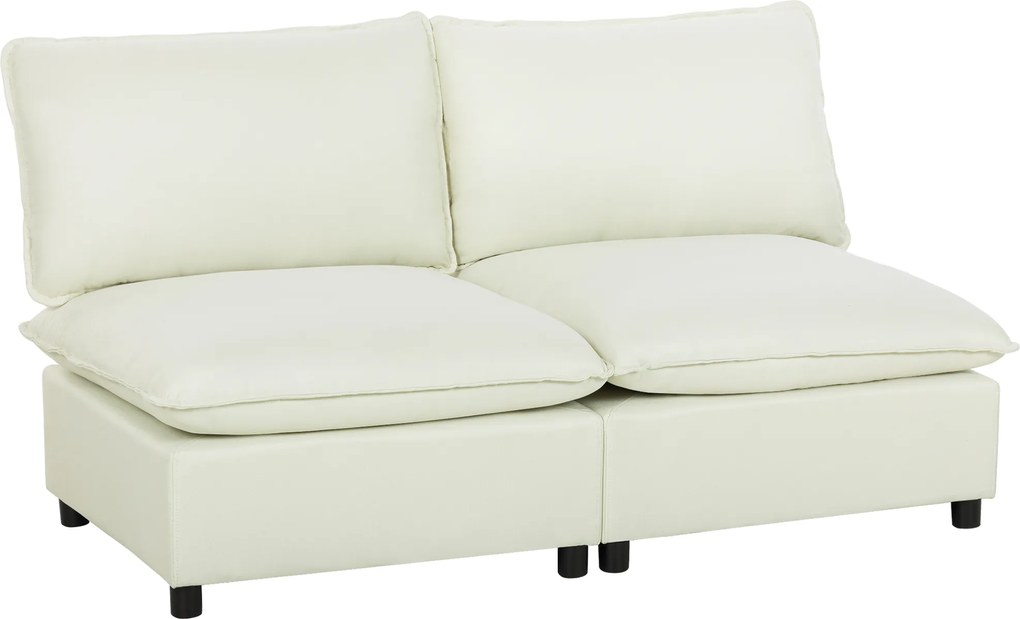 HOMCOM Sofá 2 lugares modular, sofá de sala moderno 146 cm sem braços com assento largo, almofadas espessas, creme | Aosom Portugal