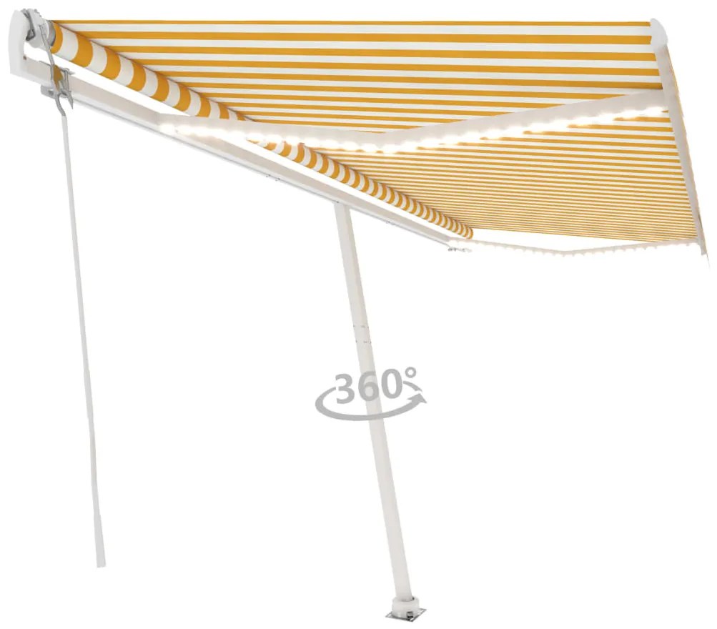 Toldo autom. LED e sensor de vento 500x300 cm amarelo/branco