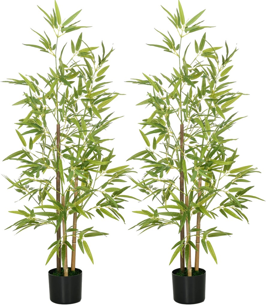 HOMCOM Conjunto de 2 Plantas Artificiais com Vaso Plantas Sintéticas de Bambu com 498 Folhas para Decoração Ø15x120 cm Verde