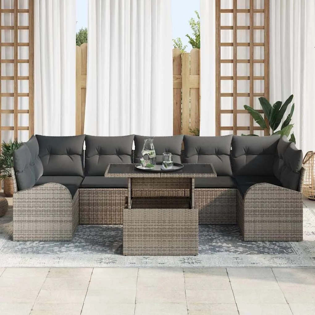 Conjunto de Sofá de Jardim vidaXL 8 Peças com Almofadas Rattan Poliést