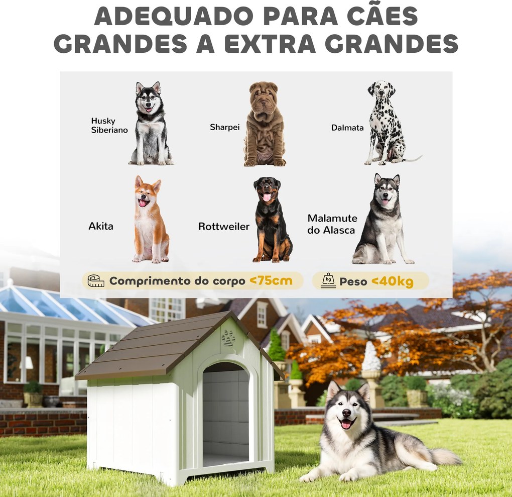 Casota para Cães de Exterior em Plástico com 2 Janelas, Base Elevada, Estacas Castanho Escuro