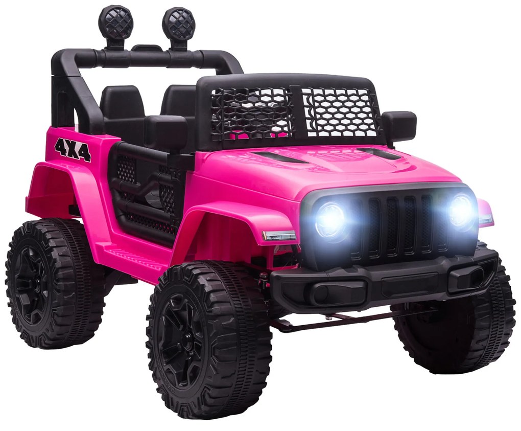 HOMCOM Carro Elétrico para Crianças acima de 3 anos Carro de Bateria 12V com 2 Motores Controle Remoto 2.4G Luzes Buzina Velocidade Ajustável Carga Máxima 30kg 100x65x72 cm Rosa
