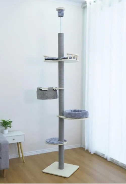Árvore para gatos de 117 cm, torre de escalada multinível com cesto suspenso, assento acolchoado, tábuas de arranhar de sisal, poste de arranhar laranja