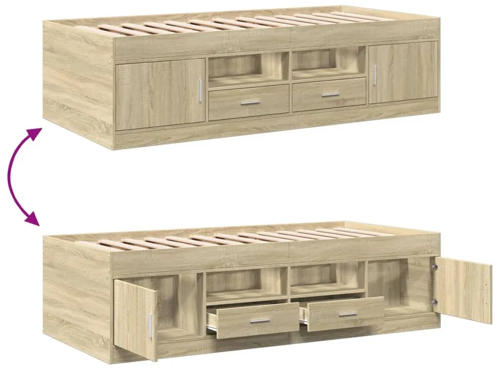 Sofá-cama com gavetas sem colchão 90x200 cm carvalho sonoma