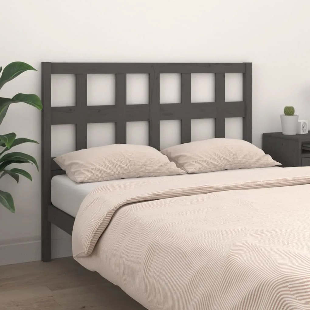 Cabeceira de cama 145,5x4x100 cm pinho maciço cinzento