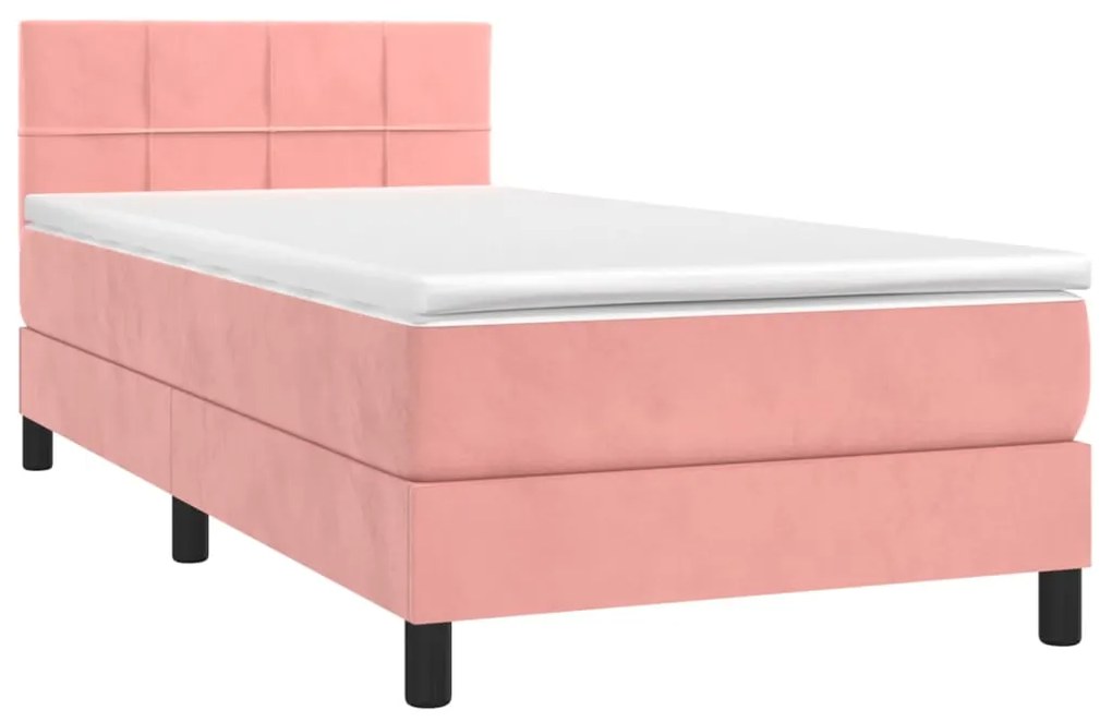 Cama box spring c/ colchão/LED 90x190 cm veludo rosa