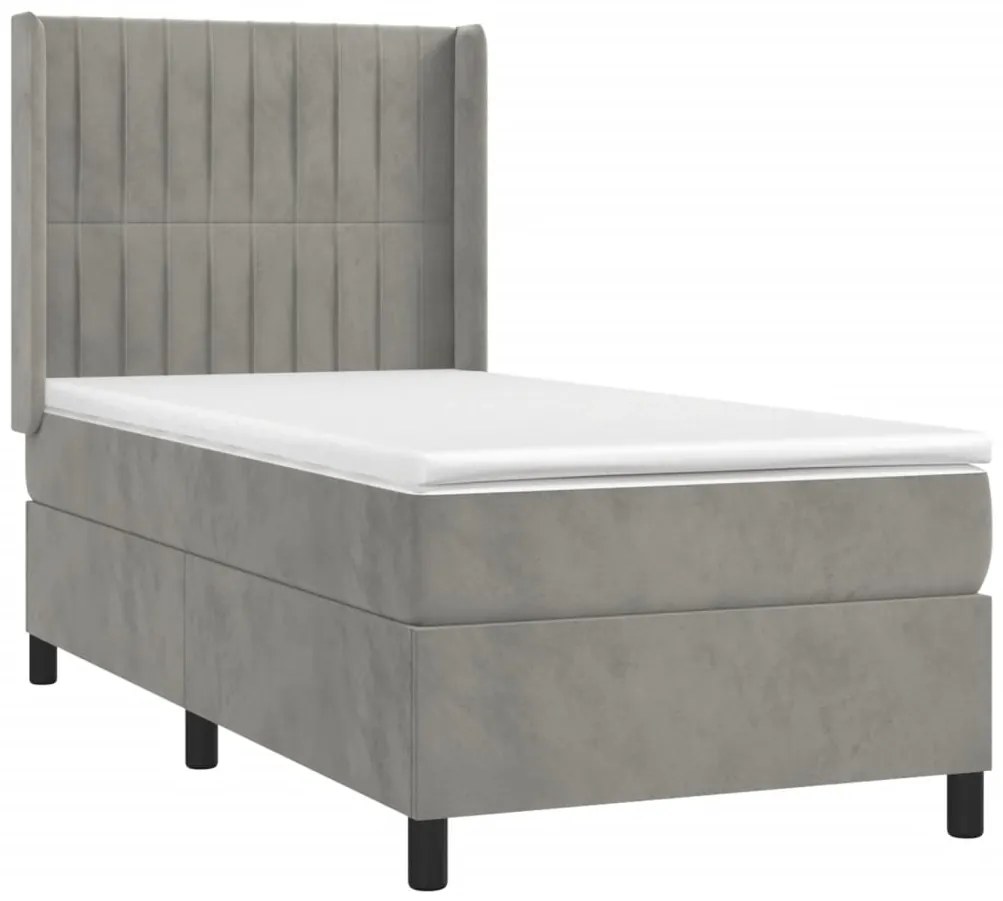 Cama box spring c/ colchão/LED 90x190 cm veludo cinzento-claro