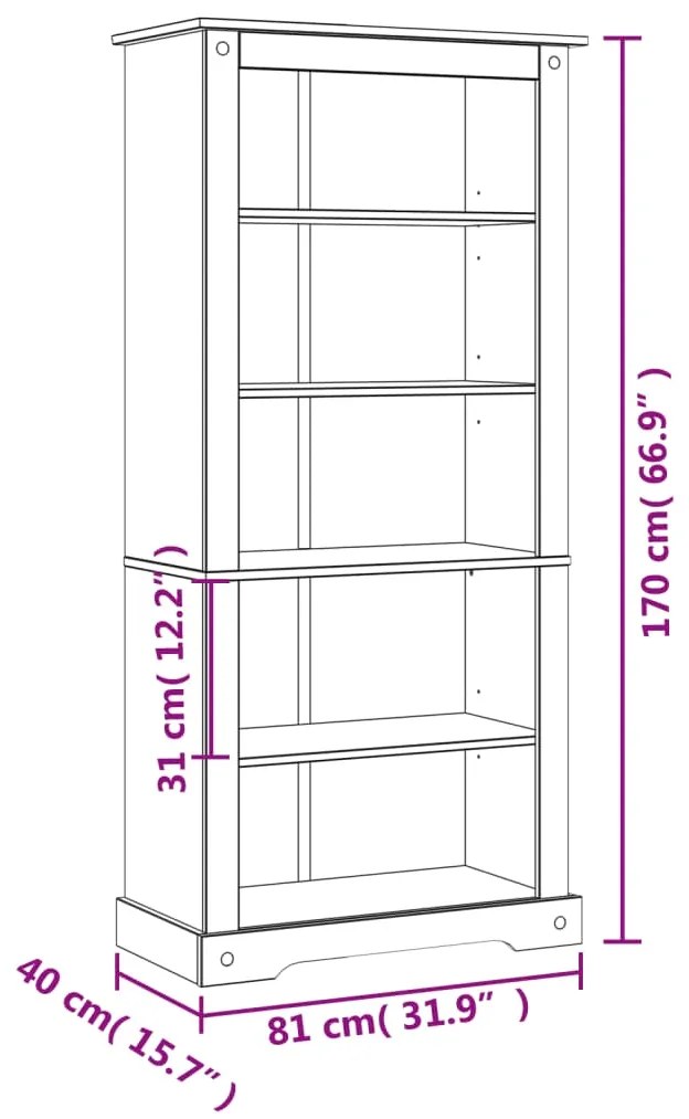 Estante 5 prateleiras Corona Range 81x40x170 cm pinho mexicano