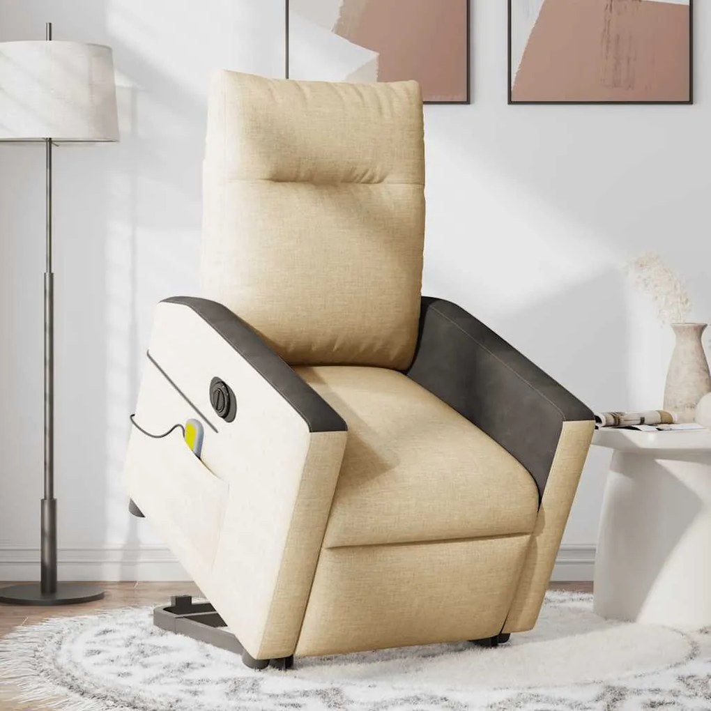 vidaXL Poltrona elétrica elevatória massagens tecido creme
