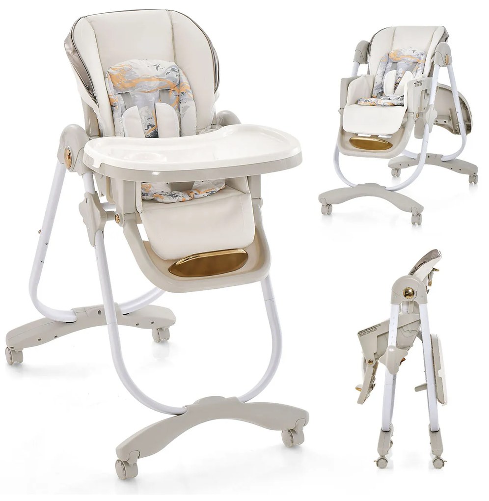 Cadeira alta dobrável multifuncional para bebês com rodas giratórias - Azul marinho