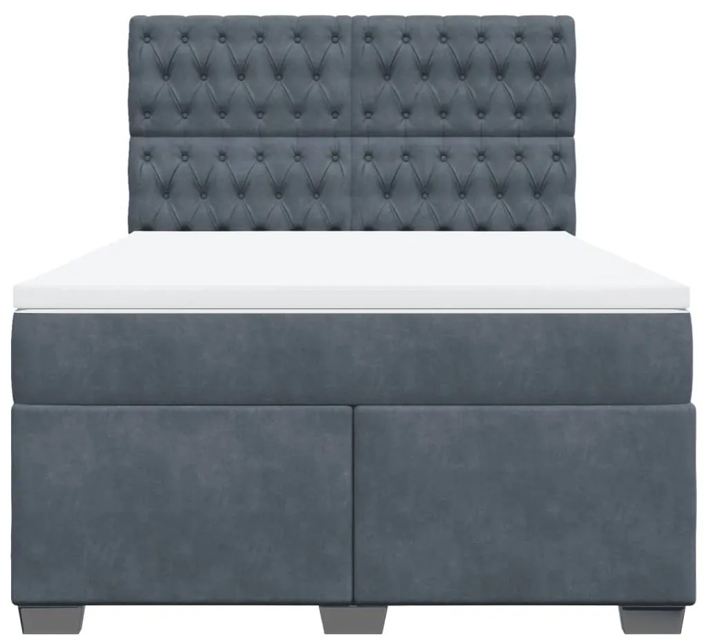 Cama com molas/colchão 140x200 cm veludo cinzento-escuro