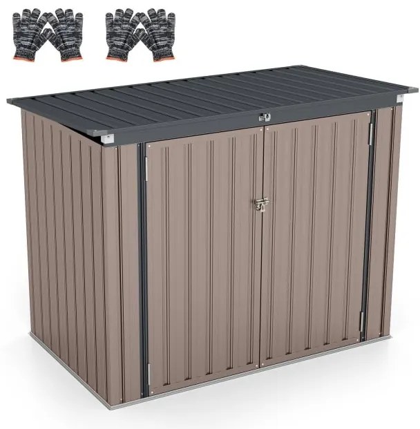 Galpão de jardim externo Galpão de ferramentas de jardim com 2 portas Design inclinado Ventilação Estrutura de metal galvanizado 235x117x185cm Cinza escuro