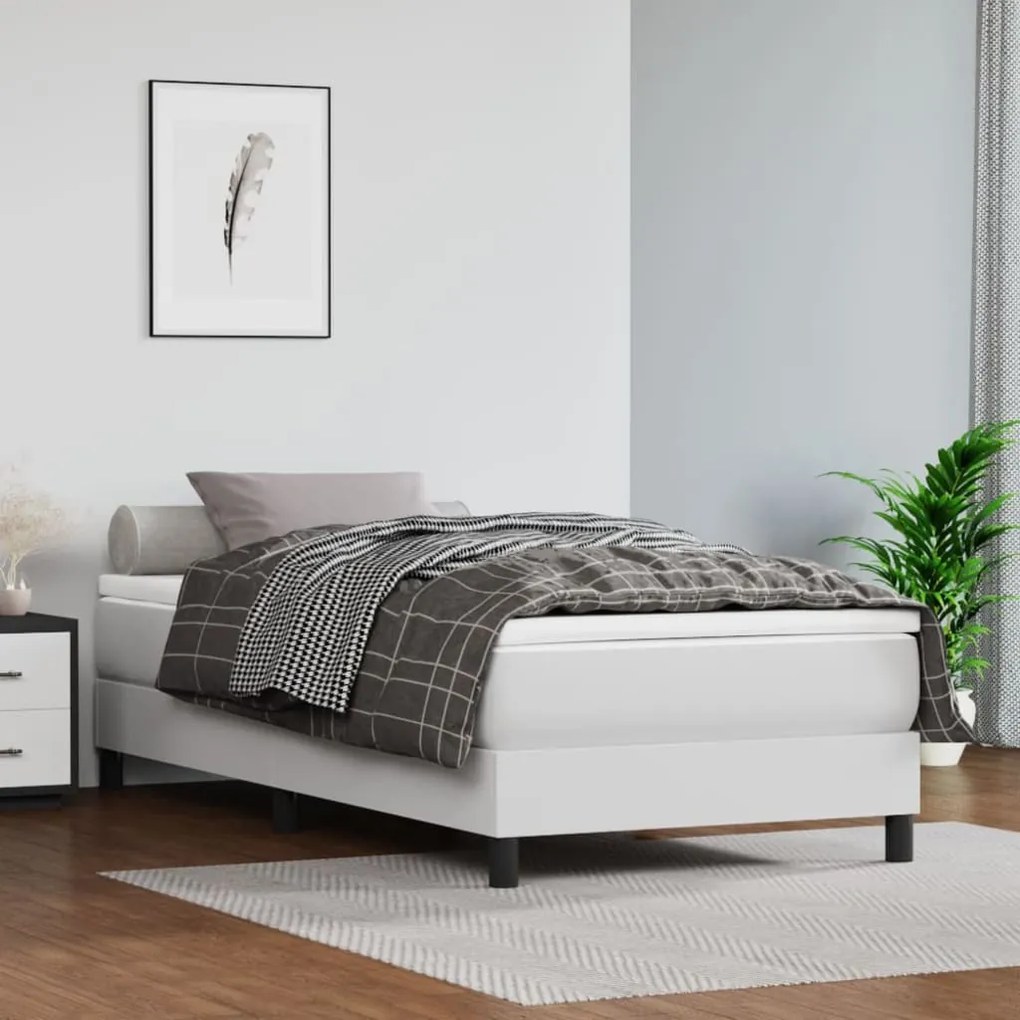 Estrutura de cama com molas 80x200 cm couro artificial branco