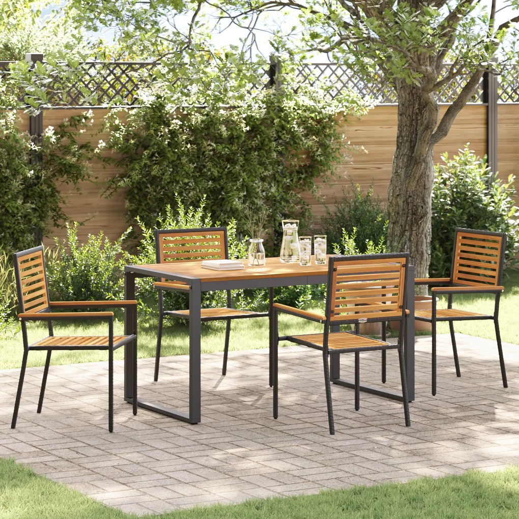 Conjunto de Jantar de Jardim vidaXL 5 Peças Rattan Poly Preto Acácia
